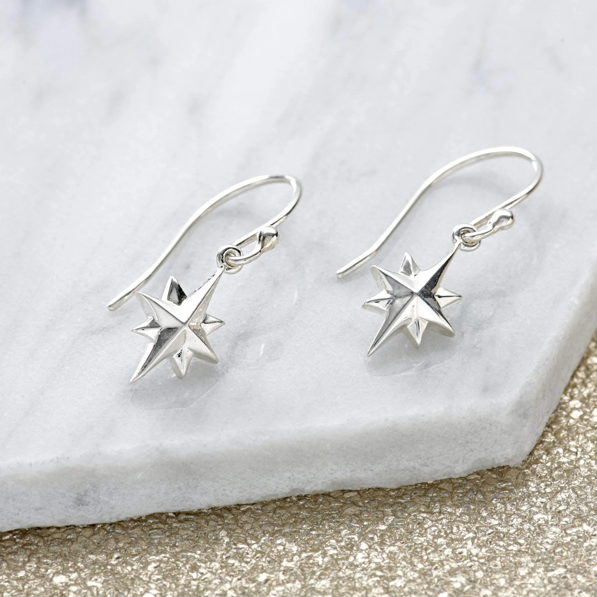 Silver North Star Hook Earrings