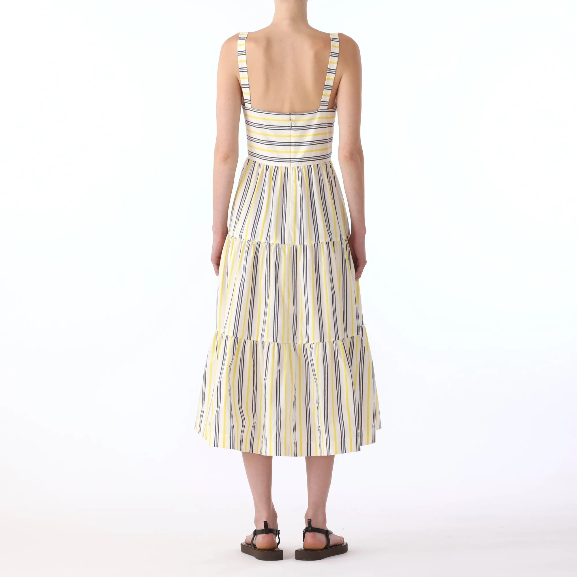 S/L STRIPED COTTON MIDI TIERED DRESS