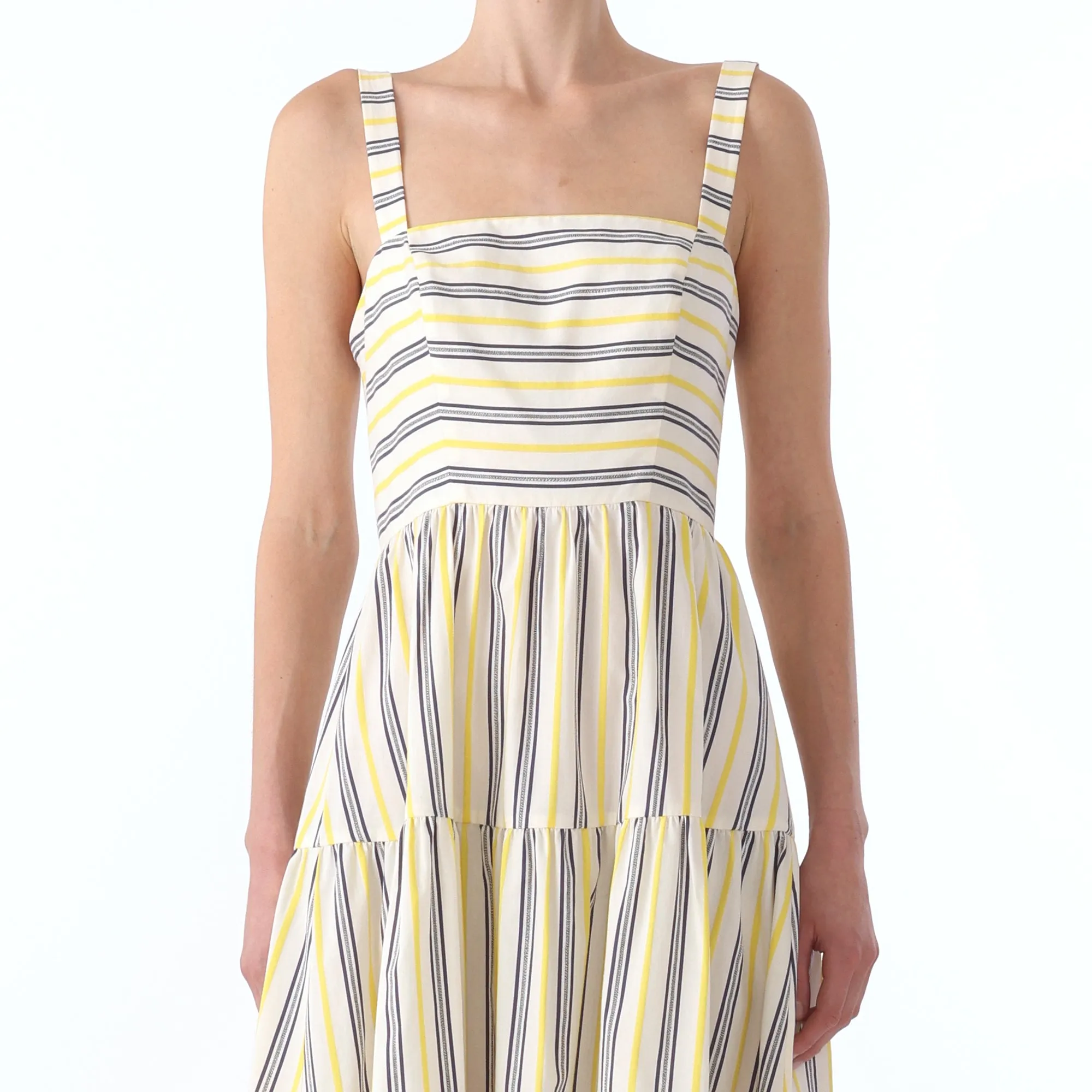 S/L STRIPED COTTON MIDI TIERED DRESS