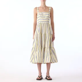 S/L STRIPED COTTON MIDI TIERED DRESS