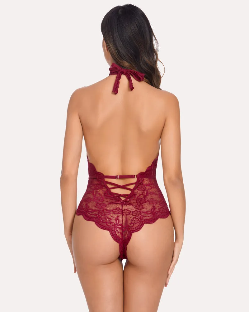 Snap Crotch Lace Deep V Bodysuit