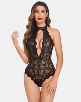 Snap Crotch Lace Deep V Bodysuit