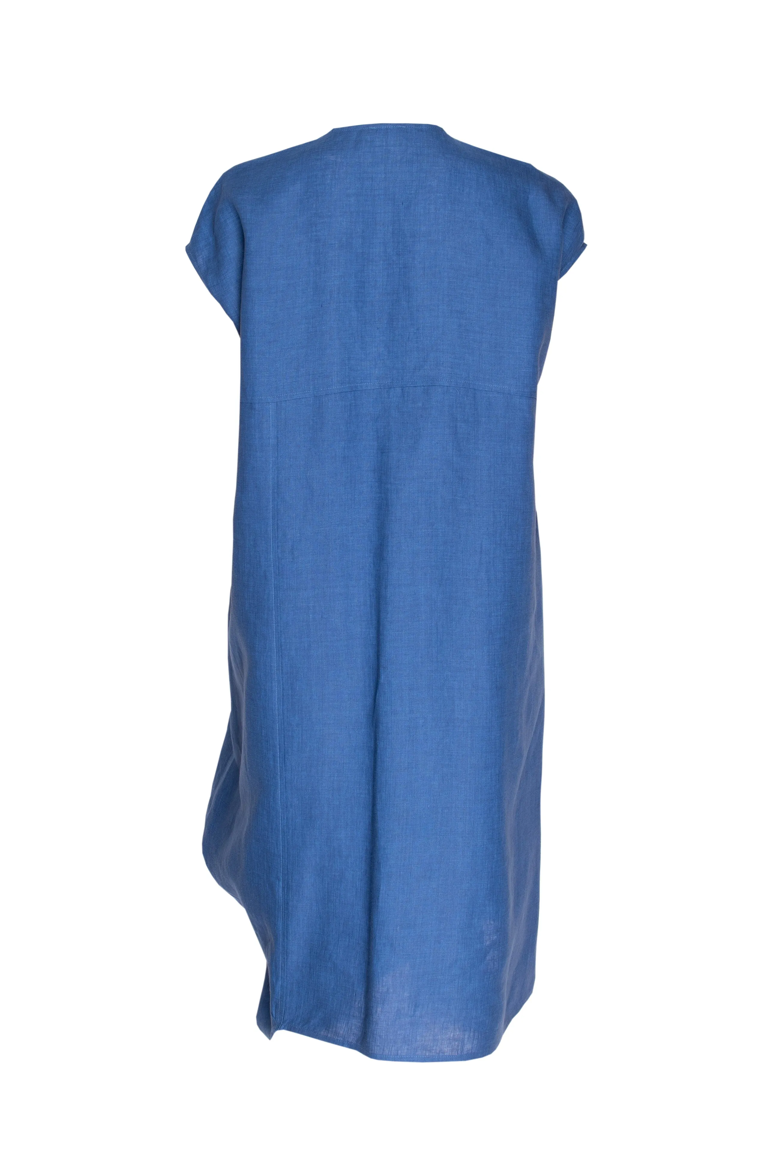 Vee Neck Seamed Drape Dress - Marine Linen 9744