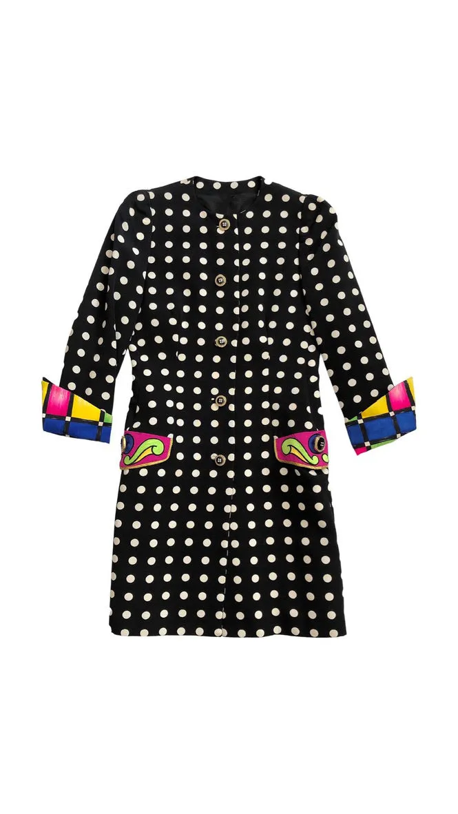 VERSACE BLACK & WHITE DOT COAT WITH FANCY CUFFS 1991