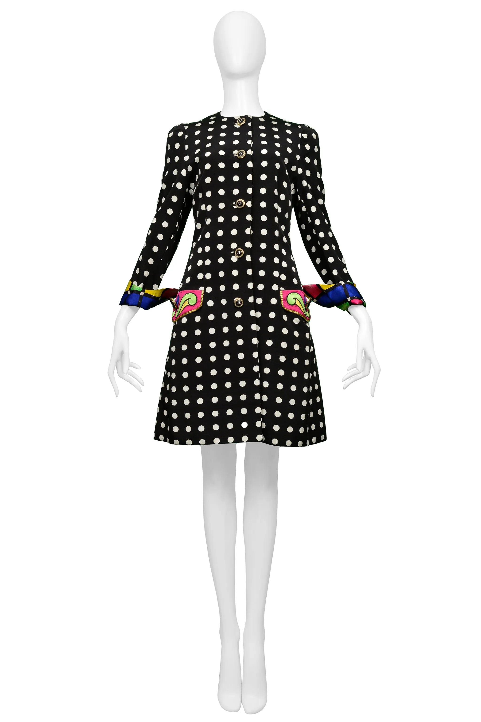 VERSACE BLACK & WHITE DOT COAT WITH FANCY CUFFS 1991