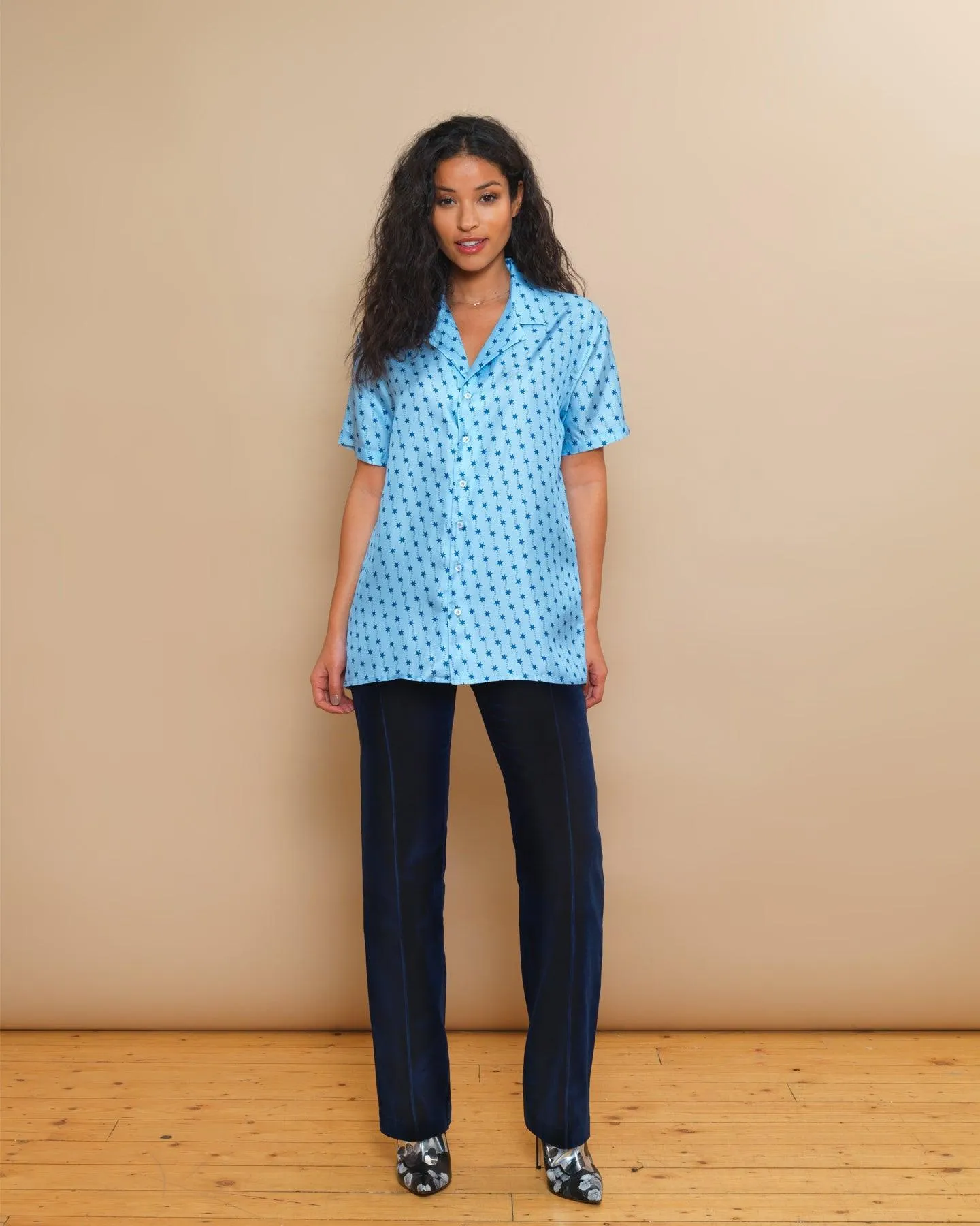 Victoire Silk Blue shooting Star Print Shirt